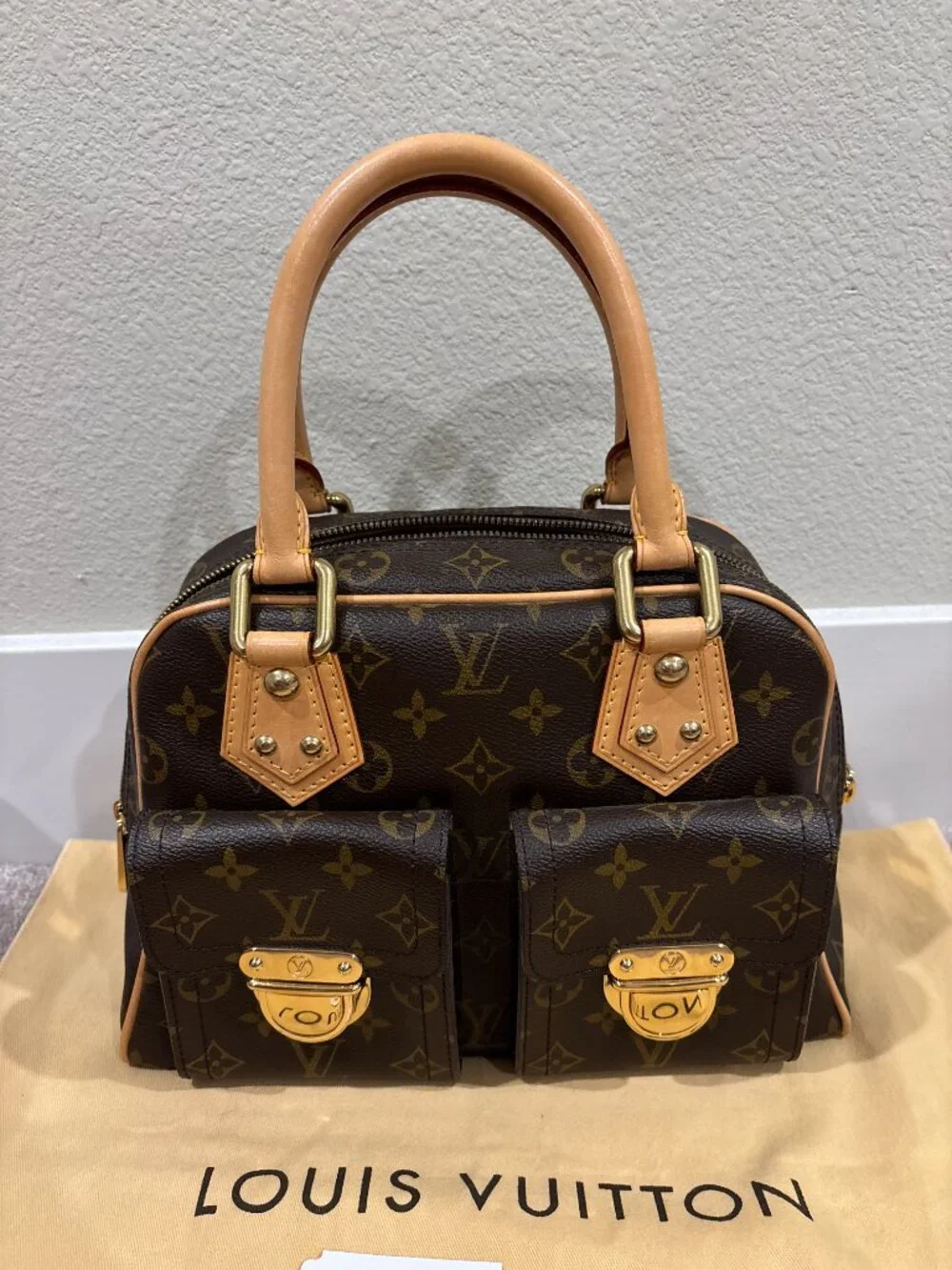 Louis Vuitton Manhattan PM Handbag Brown Monogram Canvas